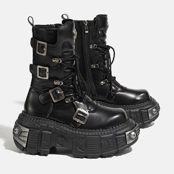 Genuine Leather Gothic Platform Combat Boots – Unisex