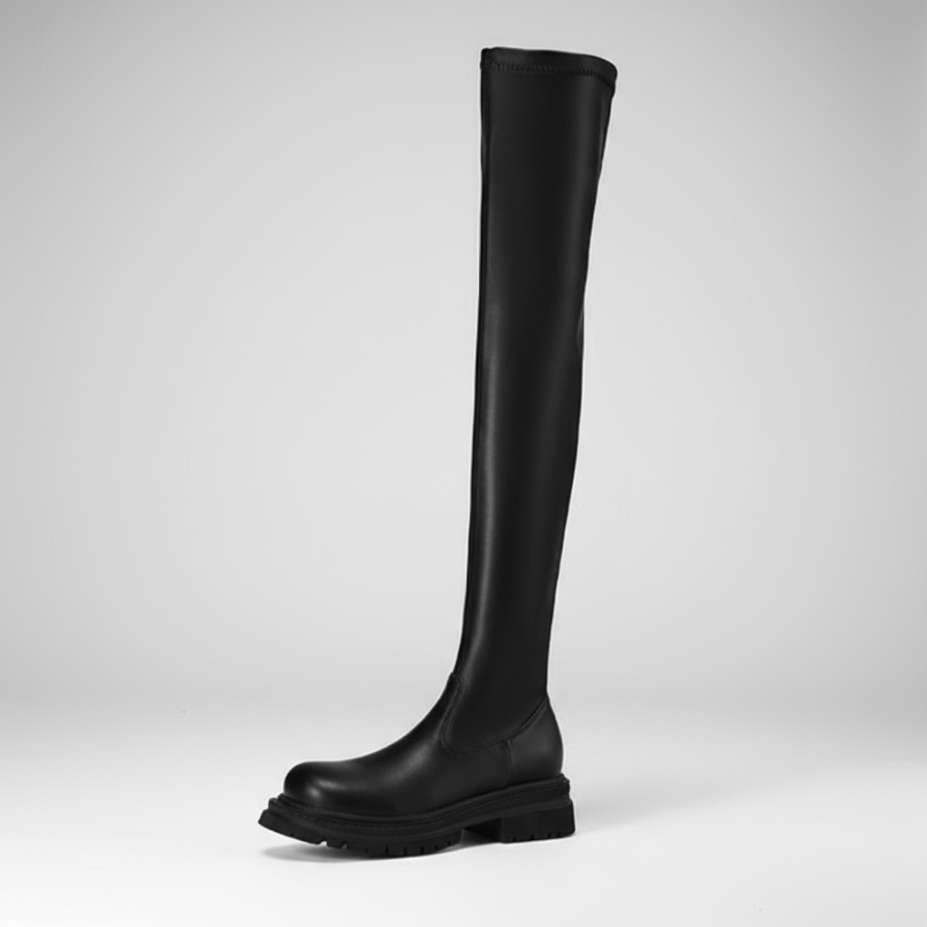 Chunky Over-The-Knee Leather Boots