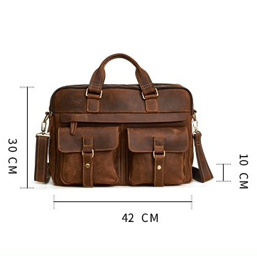 Men's Genuine Crazy Horse Leather Business Briefcase, Waterproof & Wear-Resistant