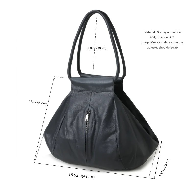 Genuine Cowhide Leather Slouchy Shoulder Bag