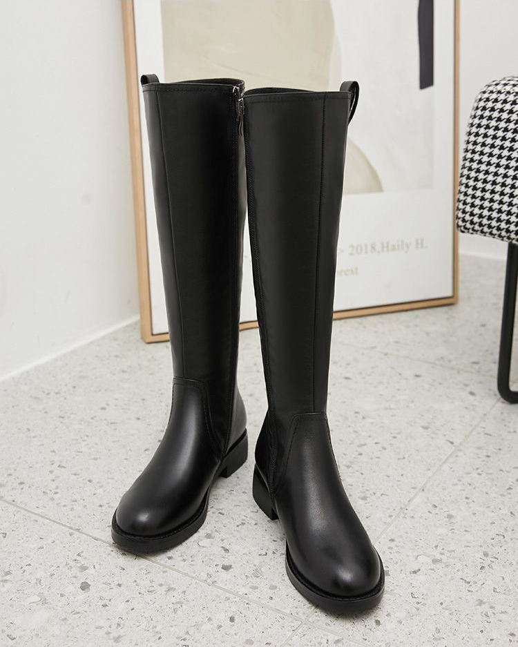 Riding Style Knee-High Boots with Side Zipper