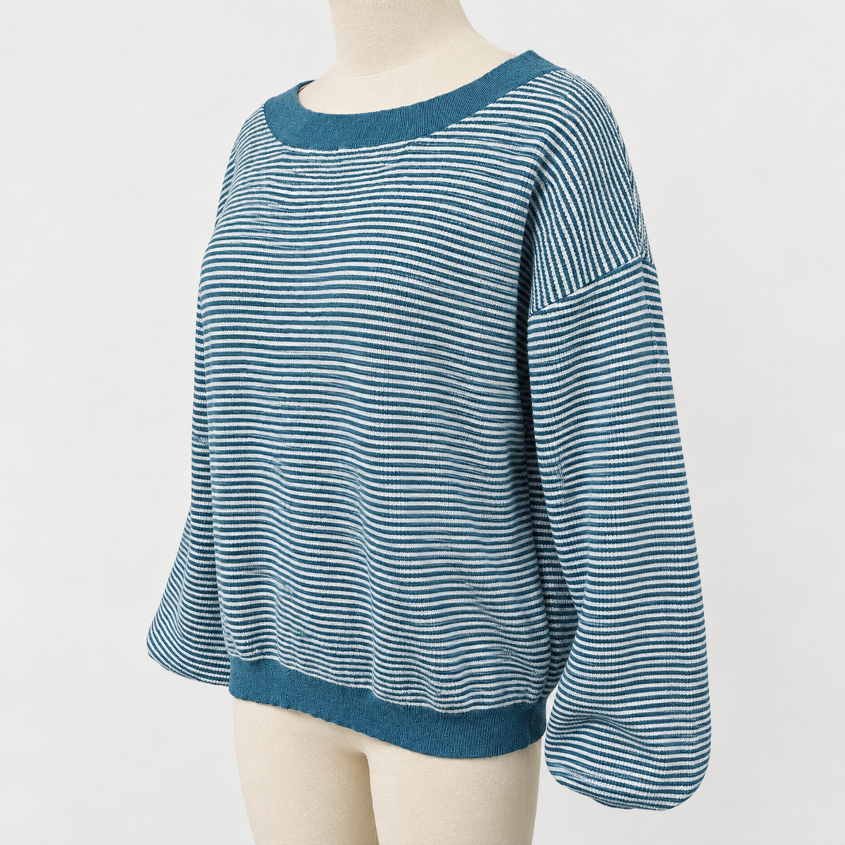 Drop Shoulder Lantern-Sleeve Knit Sweater