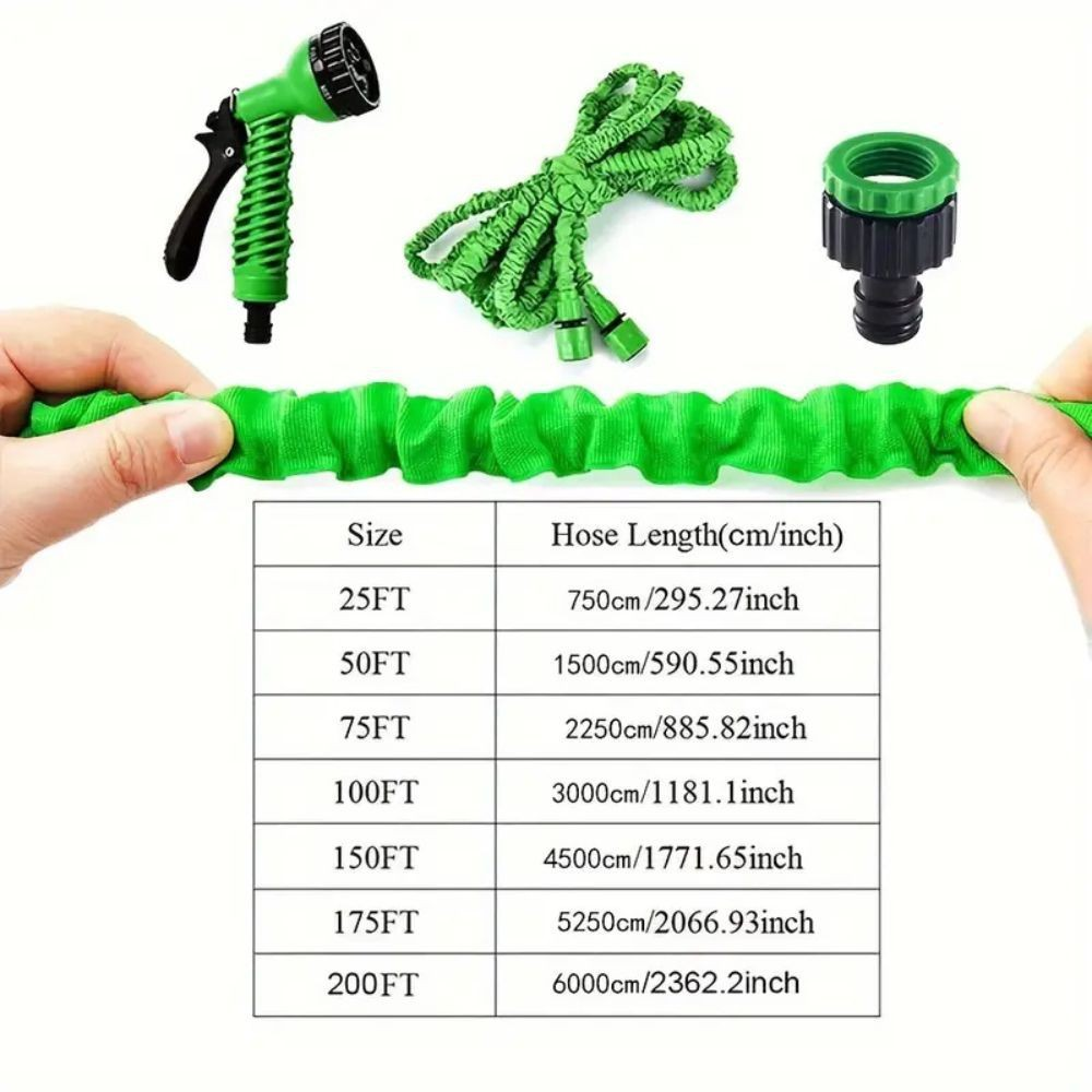 25-200ft Flexible Expandable Hose with Nozzle, Universal Standard Thread