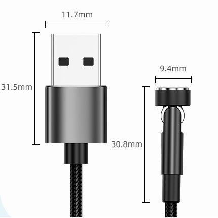 100W Ultra-Fast 540° Rotating Magnetic Charging Cable for Type-C, Micro-USB, and Lightning