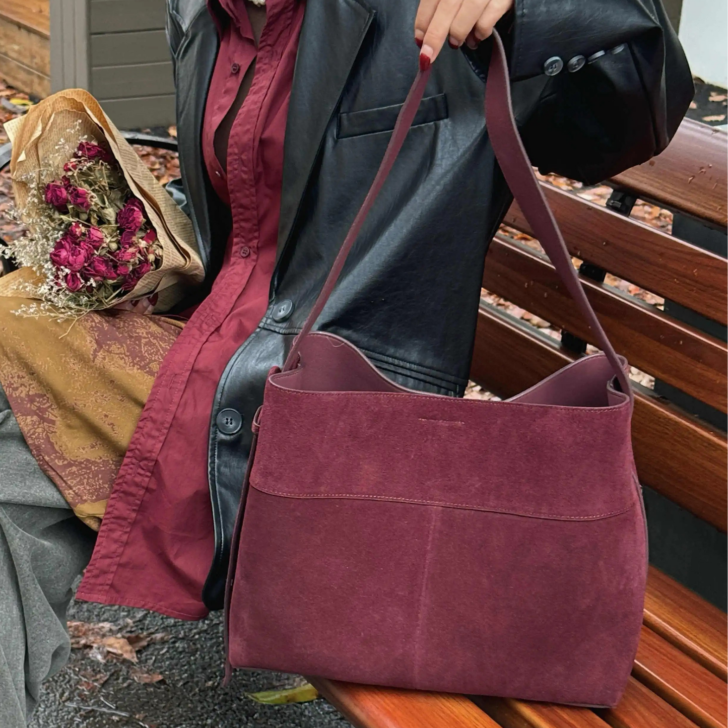 Retro Suede Slouchy Tote Bag