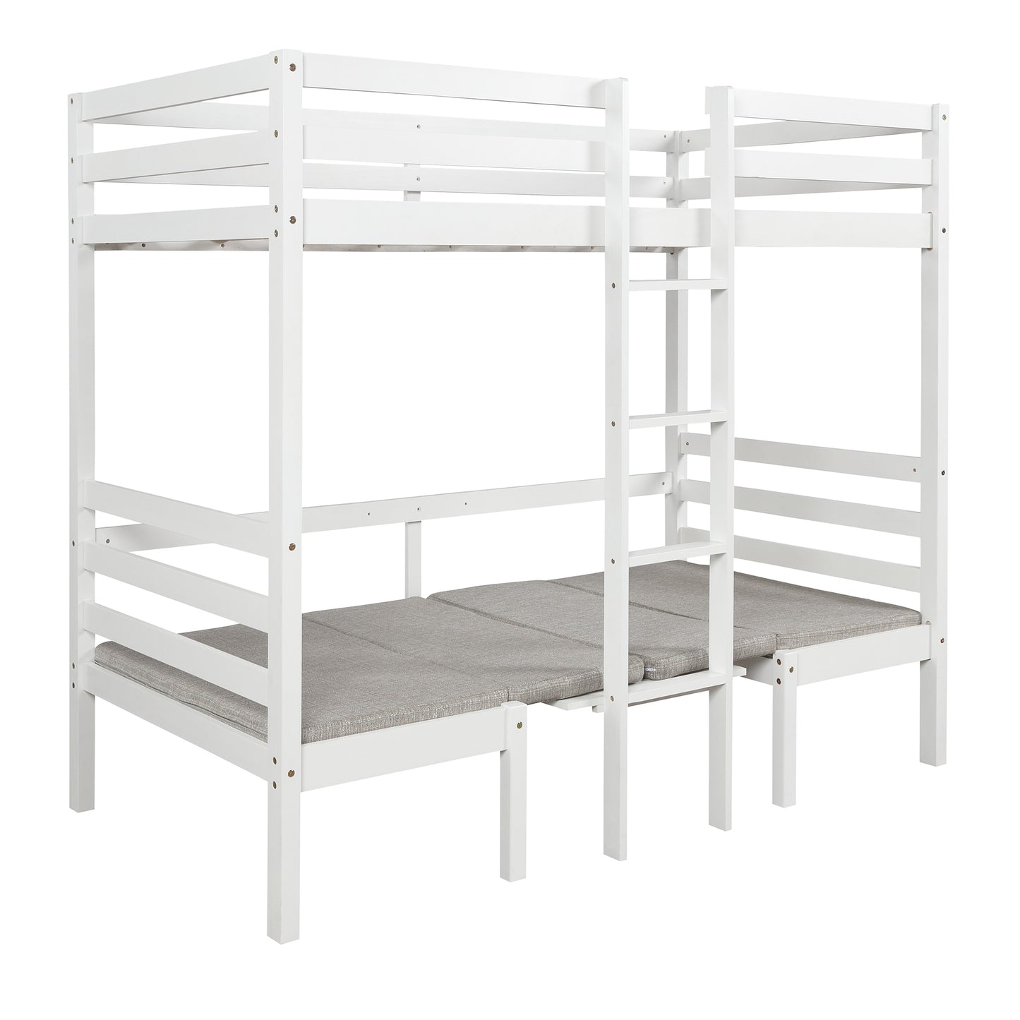 Twin Size Functional Loft Bed with Desk, Includes Free Cushions