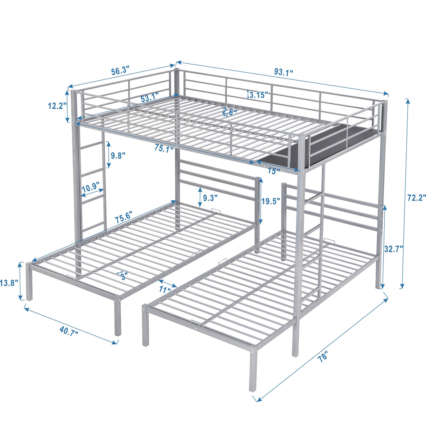 Full over Twin & Twin Size Bunk Bed with Built-in Shelf