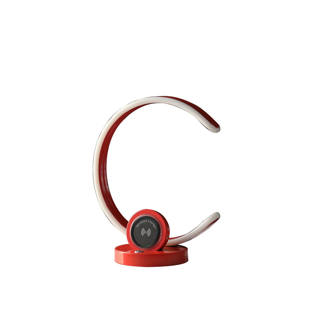 13.25" Modern C Shape Metal LED Table Lamp with Wireless Charging Pad, Touch Dimmer Switch and USB Connector