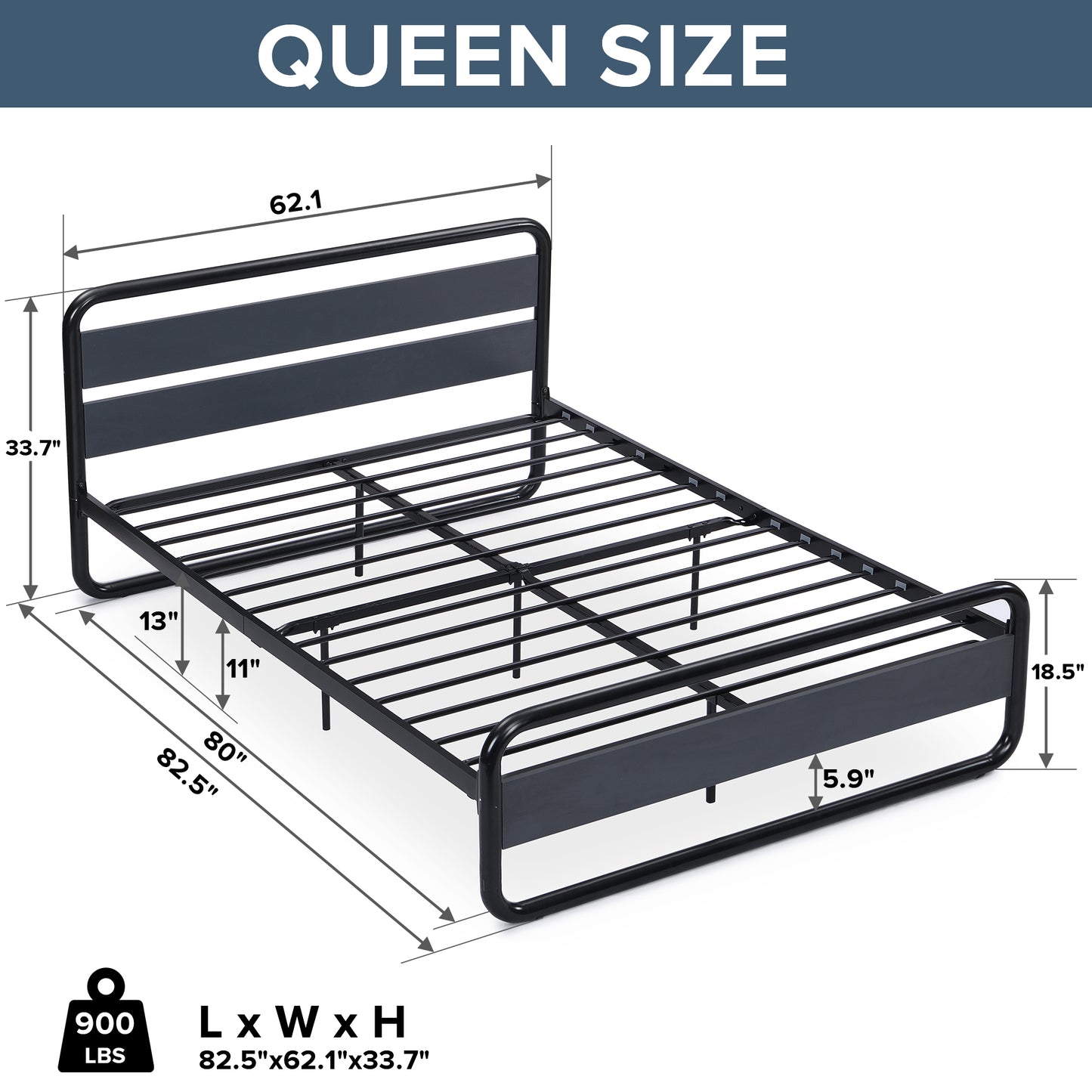 Industrial Platform Queen Bed Frame/Mattress Foundation with Rustic Headboard and Footboard, Strong Steel Slat Support, No Box Spring Needed
