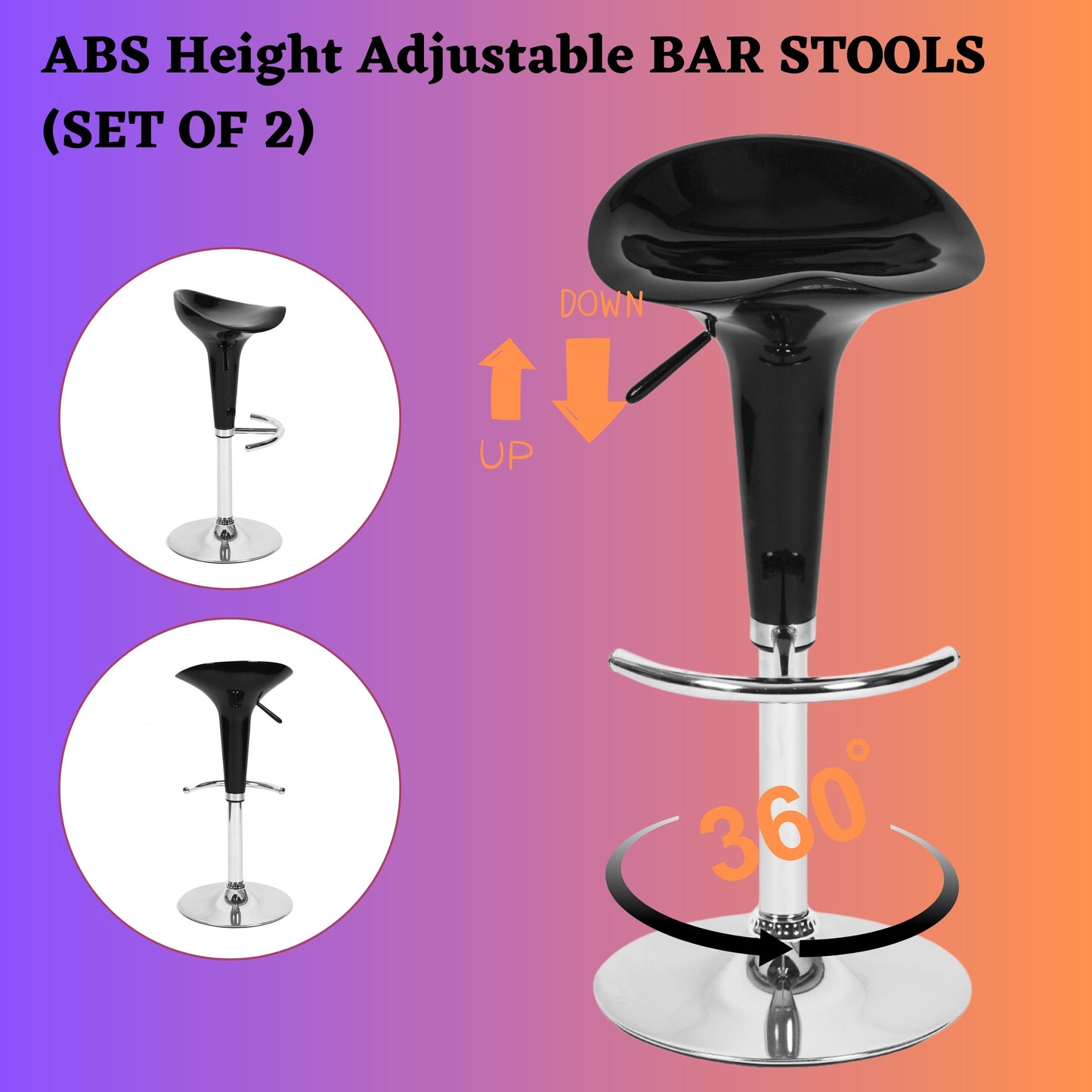 Set of 2 Swivel Bar Stools, Adjustable Height Bar Chairs with Metal Footrest