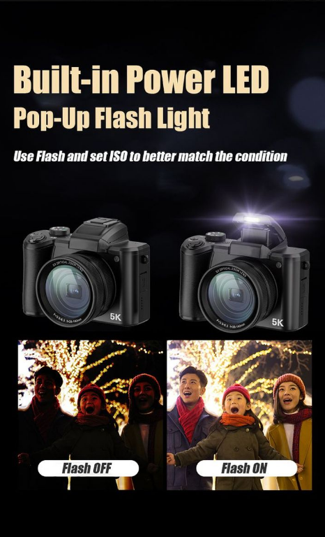 8K UltraHD 16X Zoom Autofocus Digital Camera with Touchscreen and Built-in Wi-Fi