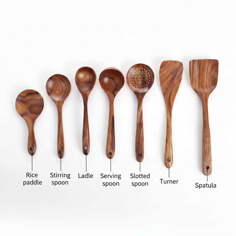 7-Piece Handmade Teak Wood Kitchen Utensil Set