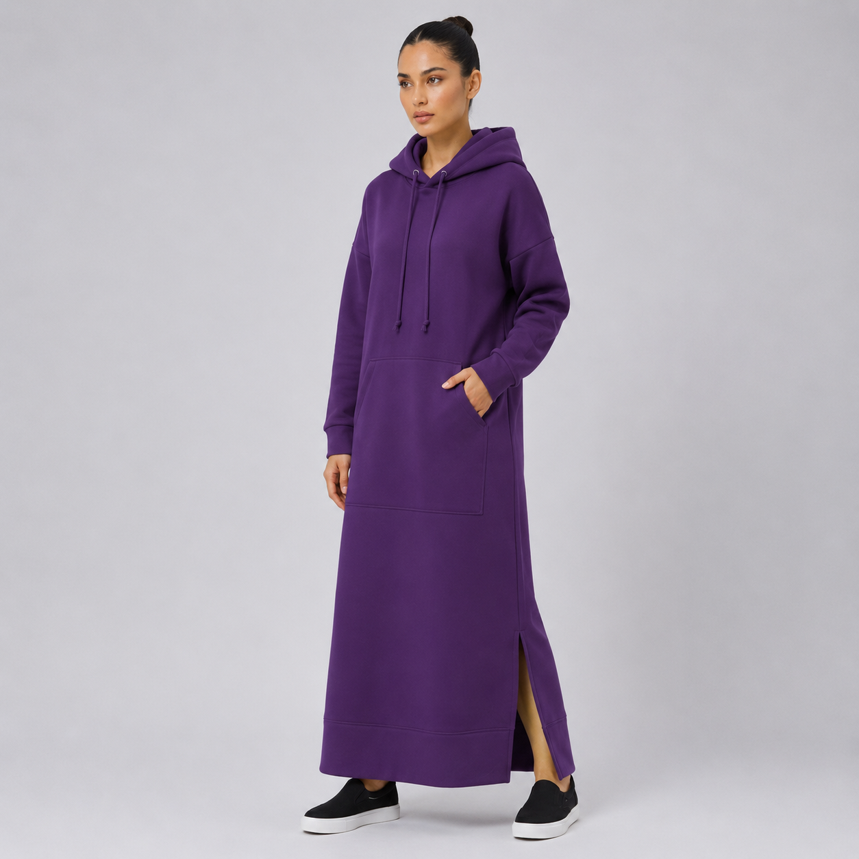 Side-Slit Maxi Hoodie Dress