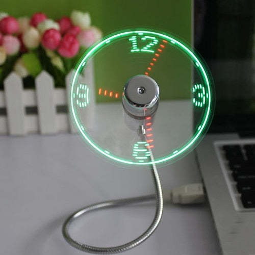 Mini USB Clock Fan with Temperature Display