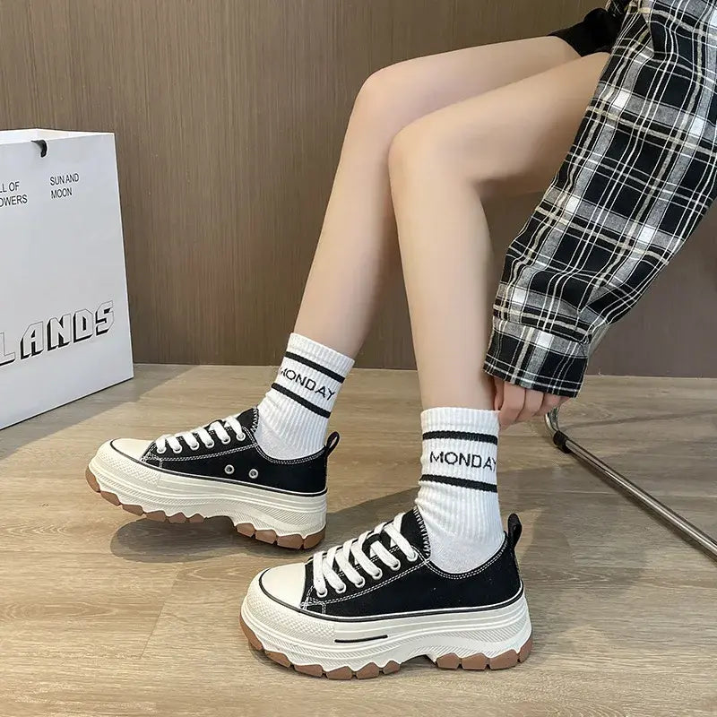 Chunky-soled Low-top Canvas Sneakers