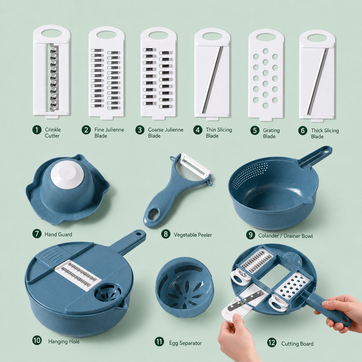 12-in-1 Multifunction Circular Slicer Set with Container Base/Strainer