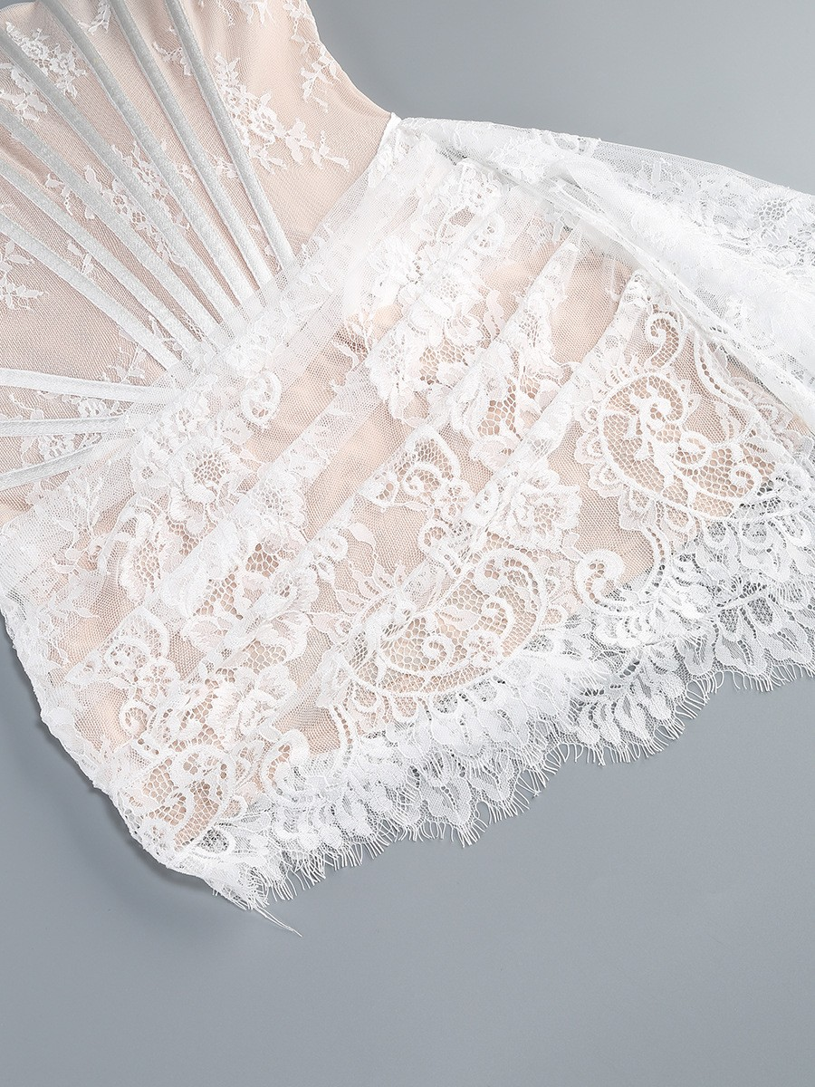 Strapless Lace Corset Bridal Gown with Sheer Skirt & Train