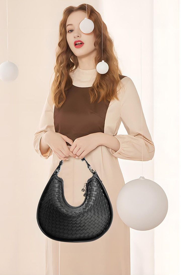 Half-Moon Handwoven Hobo Bag in Genuine Cowhide Leather