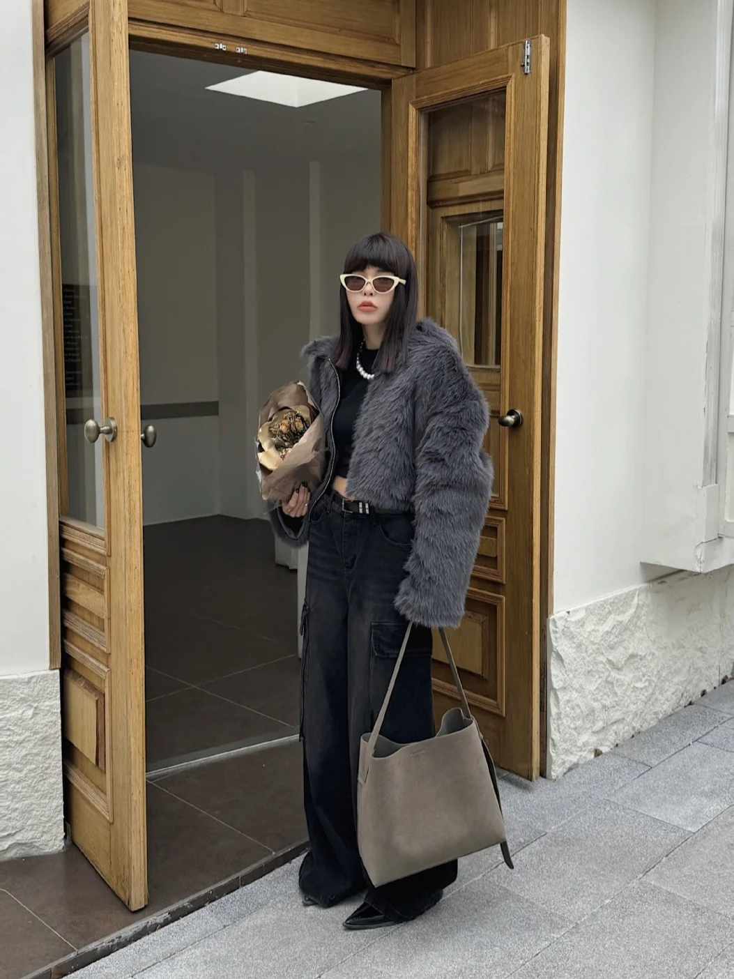 Retro Suede Slouchy Tote Bag