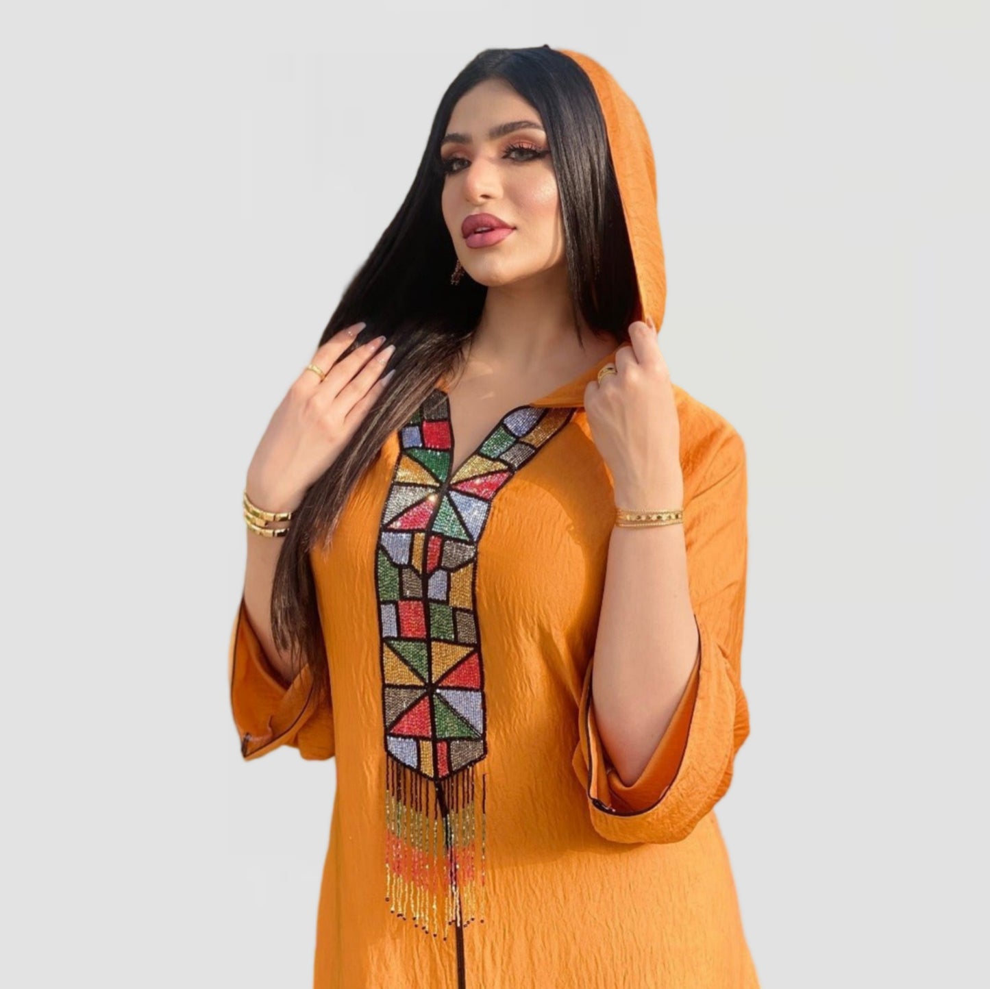 Sequin Tassel Hooded Abaya