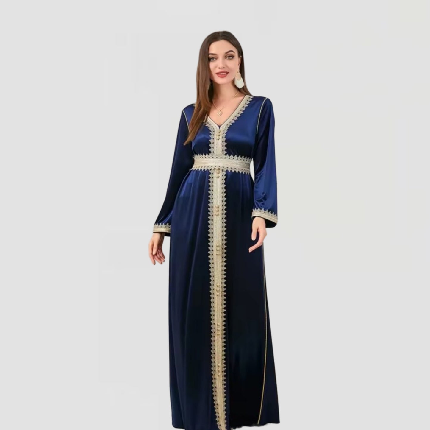 Gold Embroidered V-Neck Kaftan