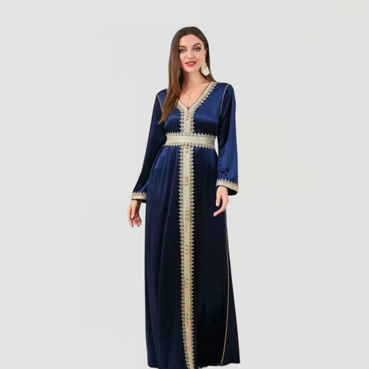Gold Embroidered V-Neck Kaftan