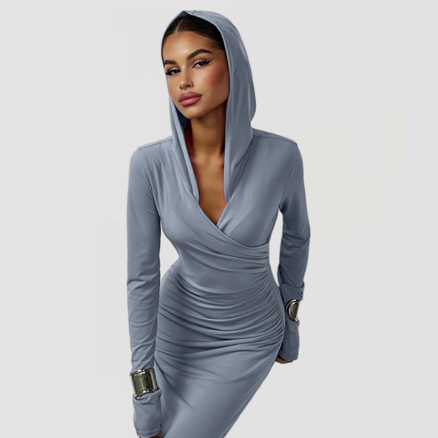 Hooded Ruched Maxi Dress