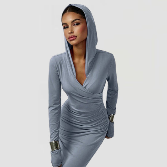 Hooded Ruched Maxi Dress