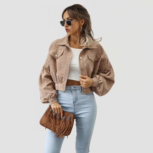 Cropped Corduroy Jacket with Lantern Sleeves