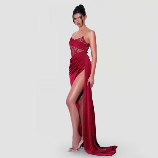 Lace Strapless Floor-Length Dress