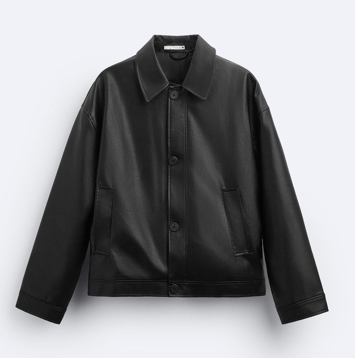 Men's Faux Leather Boxy Jacket – Black