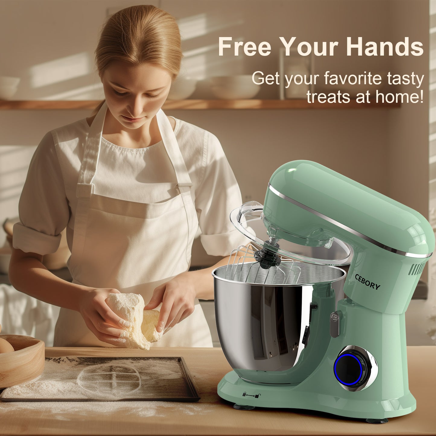 3-IN-1 Electric Stand Mixer, 660W 10-Speed with Pulse Button, Attachments include 6.5QT Bowl, Dough Hook, Beater, Whisk for Most Home Cooks