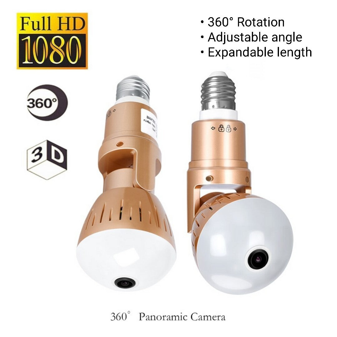 360° Wi-Fi Smart Light Bulb Security Camera with IR Night Vision, Motion detection and Two-Way Audio