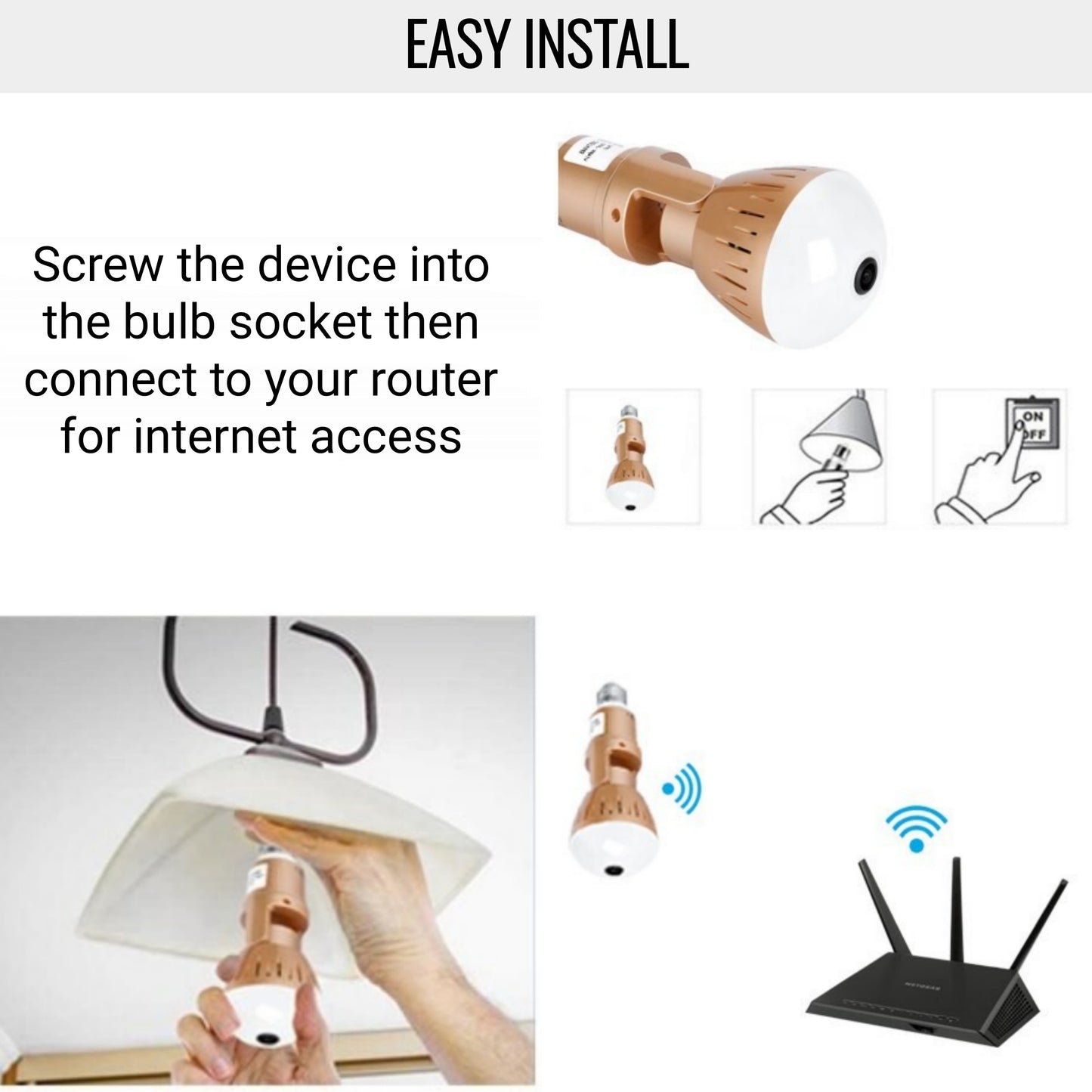 360° Wi-Fi Smart Light Bulb Security Camera with IR Night Vision, Motion detection and Two-Way Audio