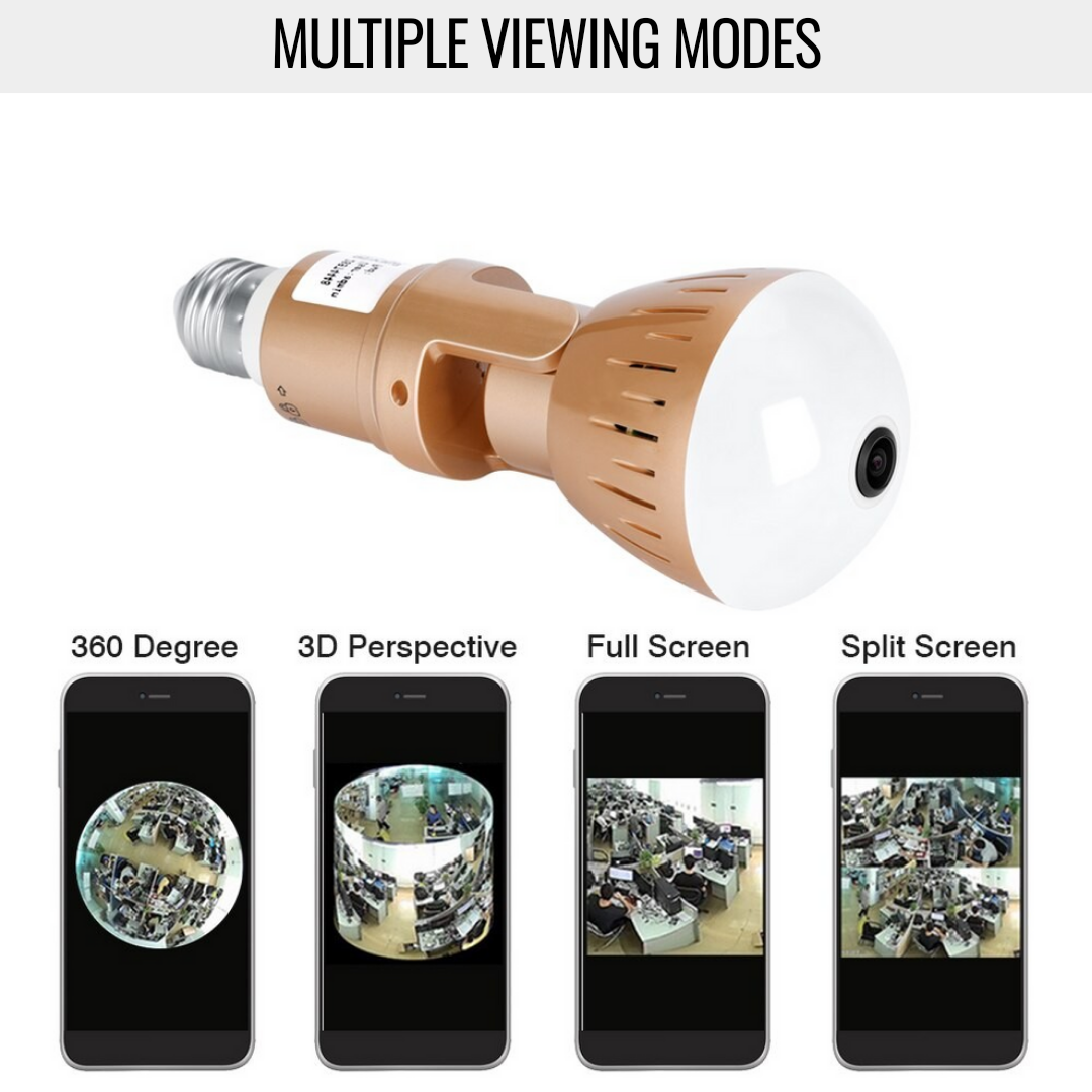 360° Wi-Fi Smart Light Bulb Security Camera with IR Night Vision, Motion detection and Two-Way Audio