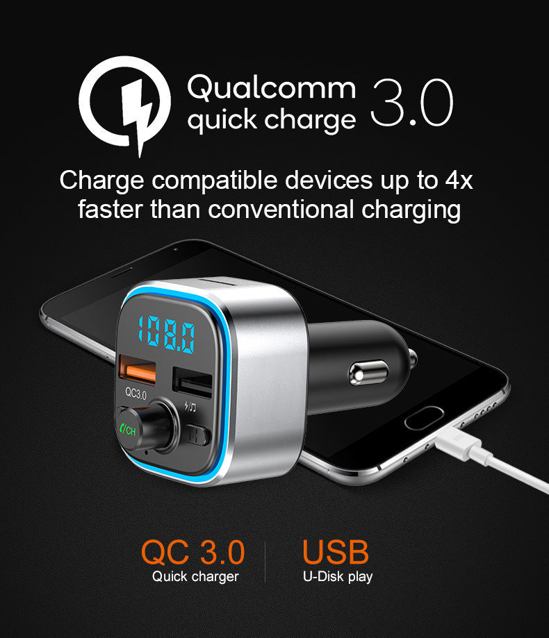 Techstar® T32 Bluetooth 5.0 Car FM Transmitter with QC 3.0 Quick Charge Port, USB Flash Drive Port, Micro SD Card Port, and Clear Hands-Free calling