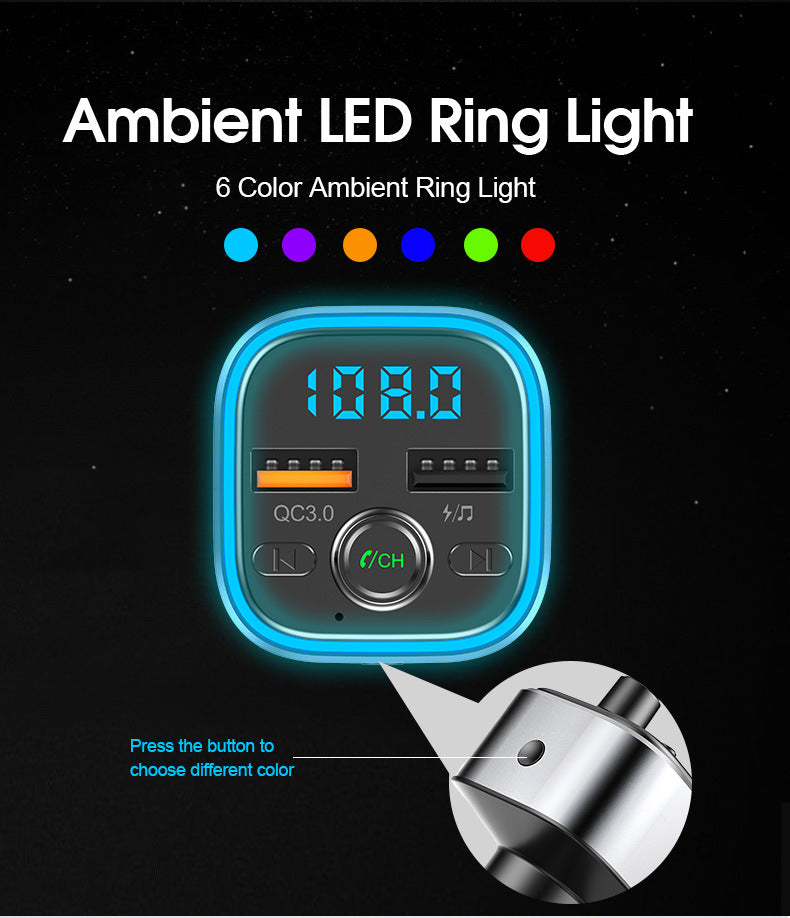 Techstar® T32 Bluetooth 5.0 Car FM Transmitter with QC 3.0 Quick Charge Port, USB Flash Drive Port, Micro SD Card Port, and Clear Hands-Free calling
