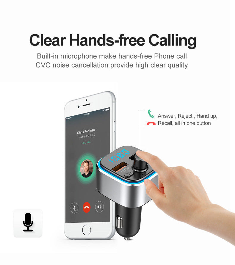 Techstar® T32 Bluetooth 5.0 Car FM Transmitter with QC 3.0 Quick Charge Port, USB Flash Drive Port, Micro SD Card Port, and Clear Hands-Free calling