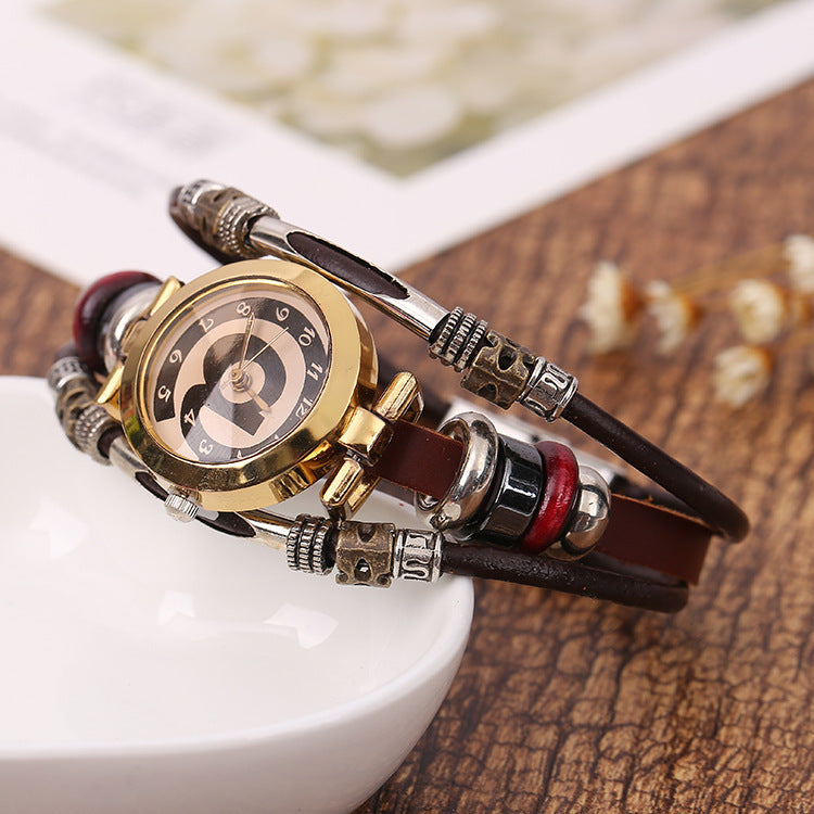 Retro-Style Women's Multi-Layered Bracelet Quartz Watch