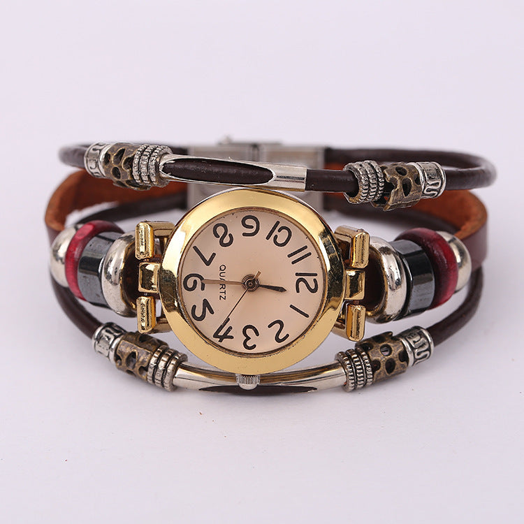 Retro-Style Women's Multi-Layered Bracelet Quartz Watch