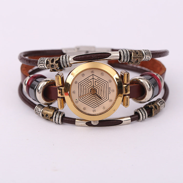 Retro-Style Women's Multi-Layered Bracelet Quartz Watch