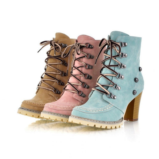 Lace-Up Block Heel Ankle Boots