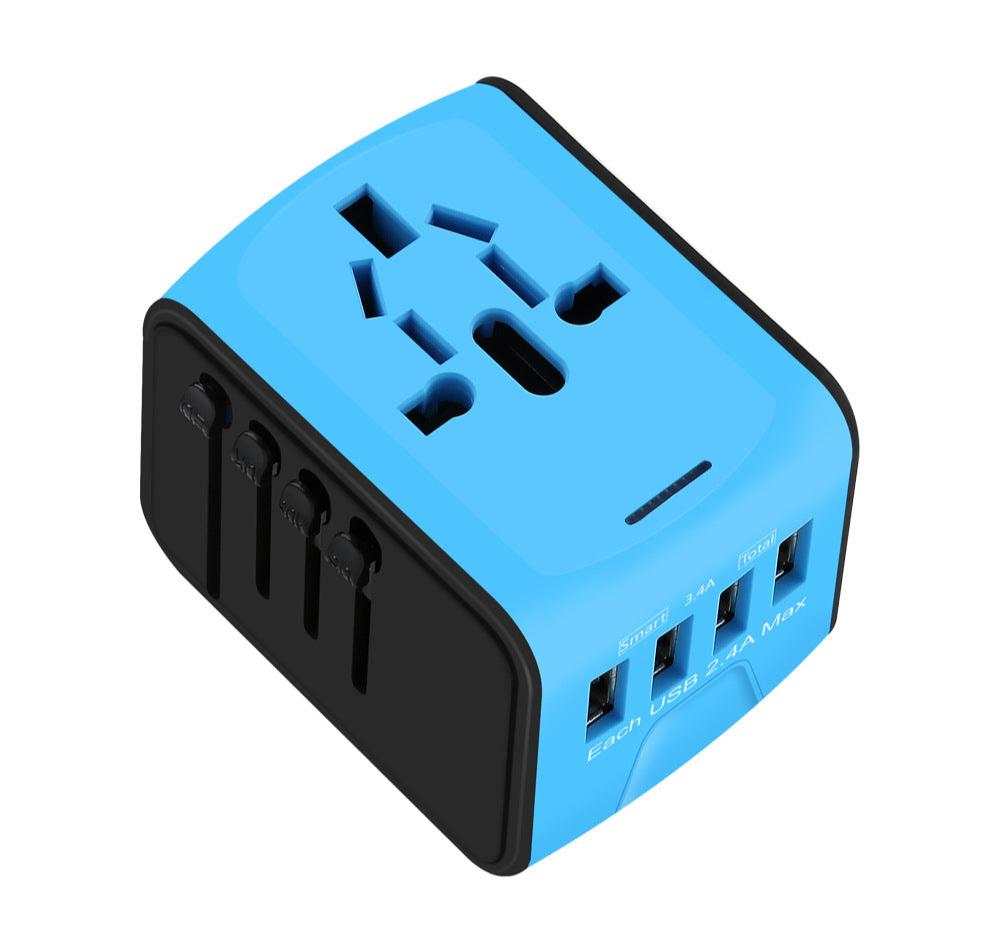 Universal Fast Charging Travel Adapter with 4 USB Ports, 4 Standard Plugs UK-US-AUS-EU