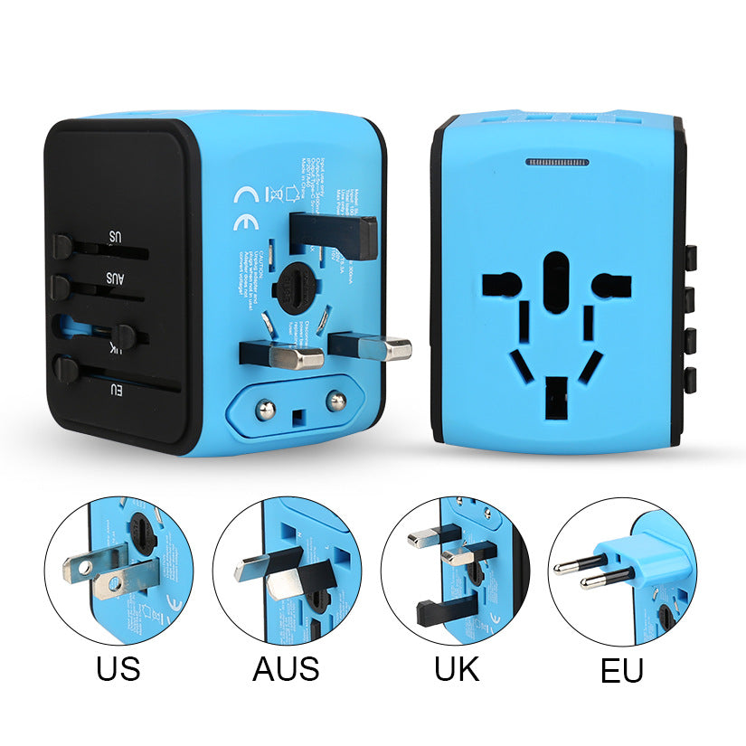 Universal Fast Charging Travel Adapter with 4 USB Ports, 4 Standard Plugs UK-US-AUS-EU