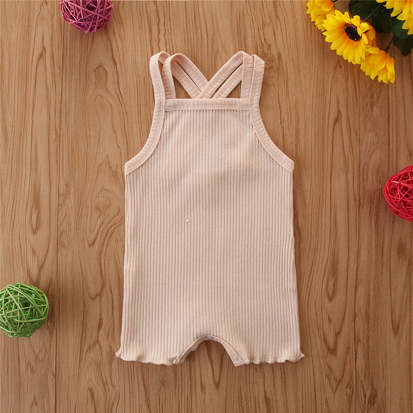 Sleeveless Ribbed Cotton Baby Rompers – Girls