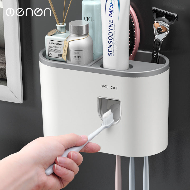 3-in-1 Wall-Mounted Toothpaste Dispenser, Toothbrush Holder, Multifunctional Bathroom Organizer