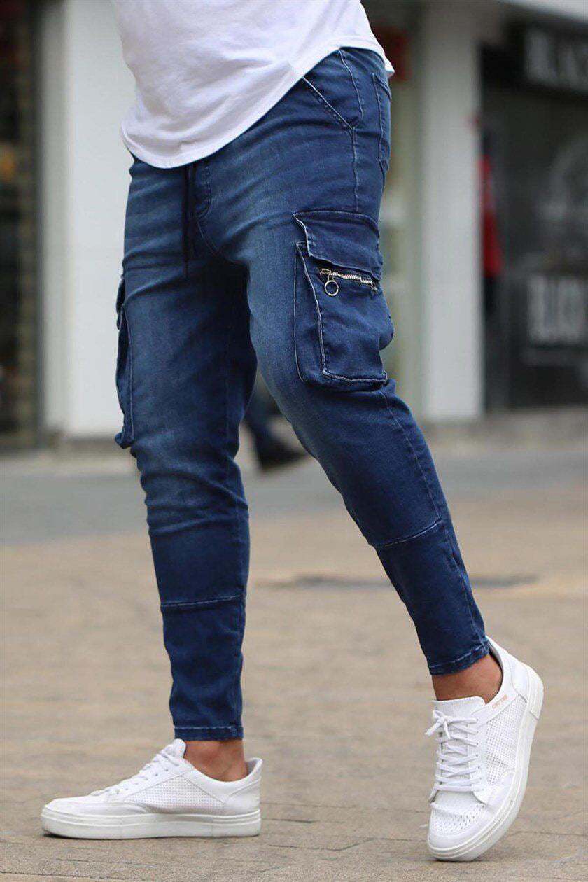 Slim-Fit Multi-Pocket Stretch Pencil Jeans for Men