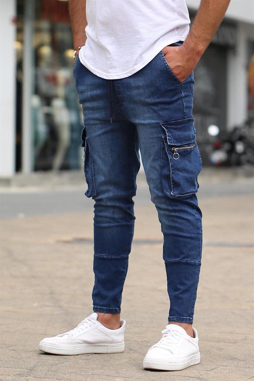 Slim-Fit Multi-Pocket Stretch Pencil Jeans for Men