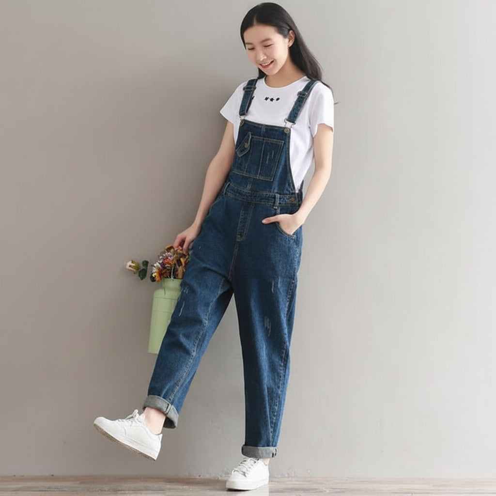 Loose-Fit Denim Overalls