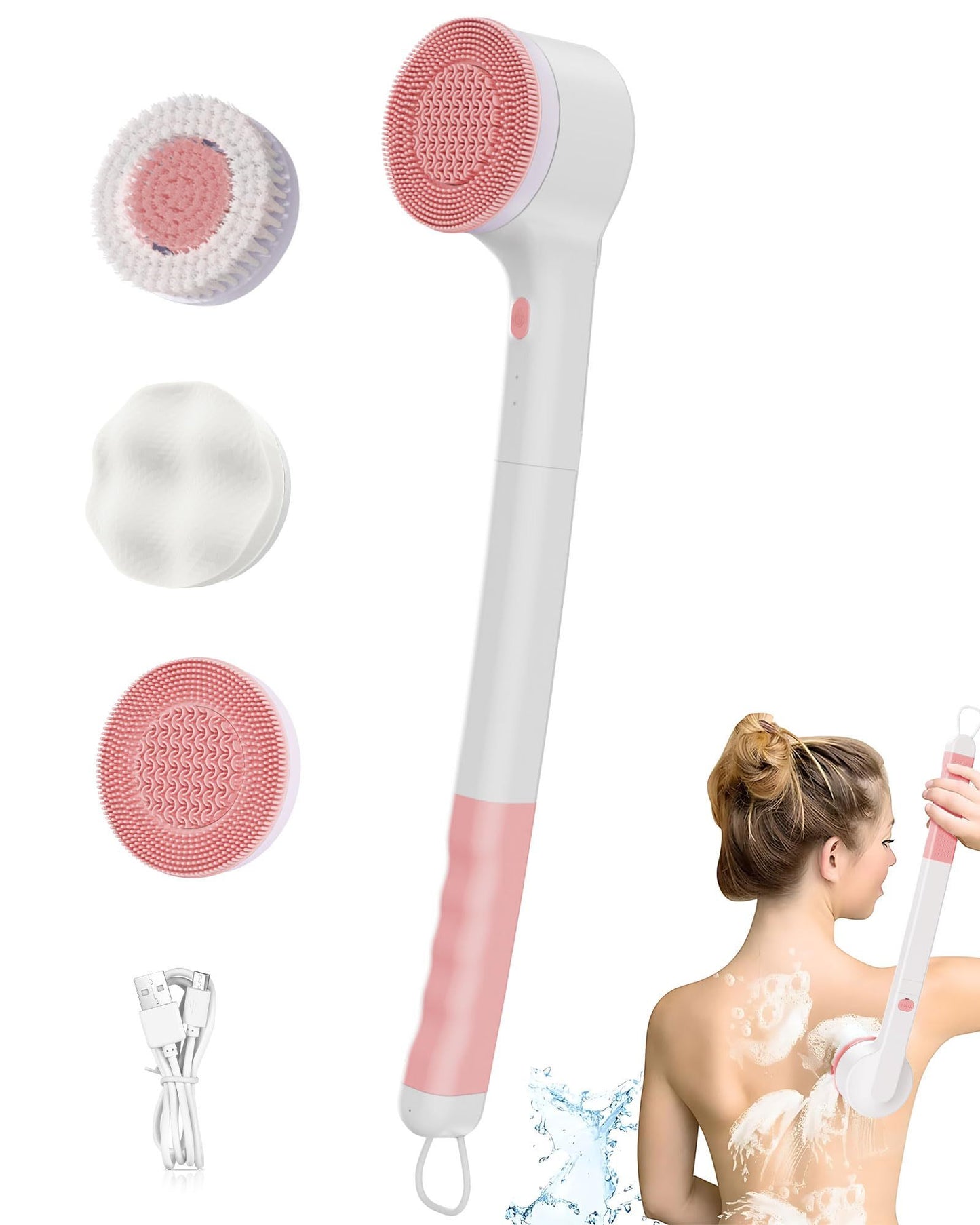 3-in-1 Electric Body Brush Set with 3 Spin Brush Heads, Bristle Brush, Silicone Brush, Sponge Brush, USB Rechargeable